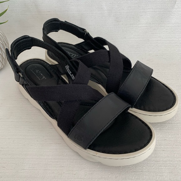 Born Shoes Born Patriotic Black Leather Ankle Strap Platform